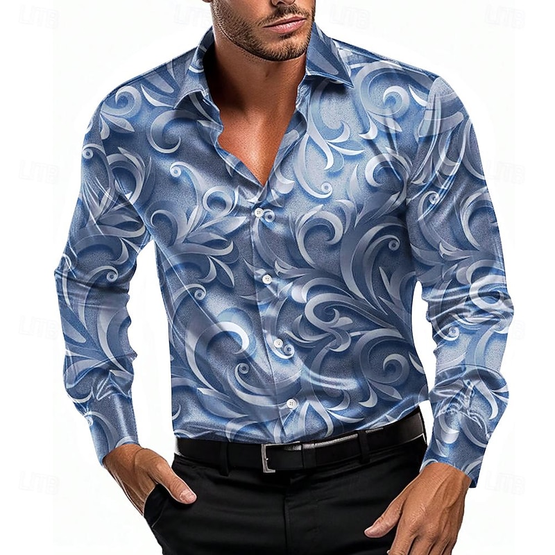 Men's Shirt Satin Shirt Button Up Shirt Formal Red Blue Dark Gray Gray Long Sleeve Turndown Summer Spring Clothing Apparel Buttons