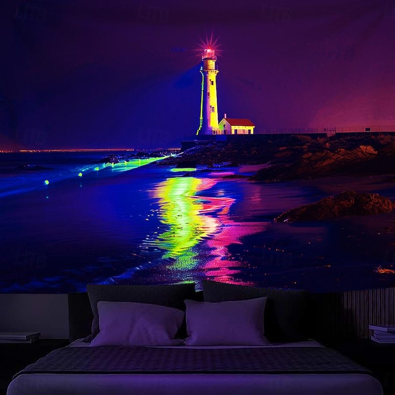 Blacklight Tapestry UV Reactive Glow in the Dark Glow Party Neon Light Tower Nature Psychedelic Trippy Misty Hanging Tapestry Wall Art Mural for Living Room Bedroom3