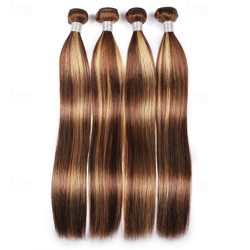 4/27 Highlight Straight Bundles Human Hair 3 Bundles 100% Unprocessed Brazilian Virgin Hair Extension For Women Double Weft Hair3