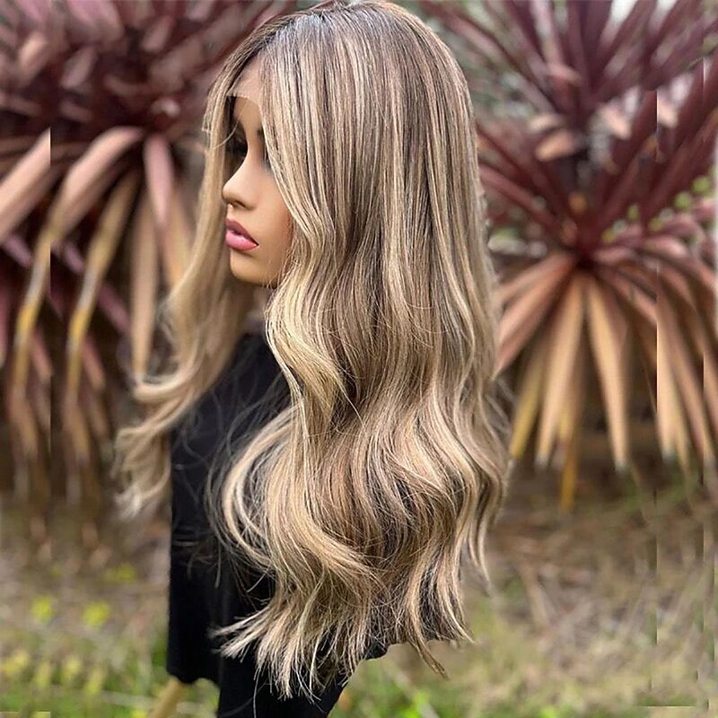 Remy Human Hair 13x4 Lace Front Wig Middle Part Brazilian Hair Wavy Multi-color Wig 130% 150% Density Ombre Hair Highlighted / Balayage Hair Glueless For Women Long Human Hair Lace Wig3