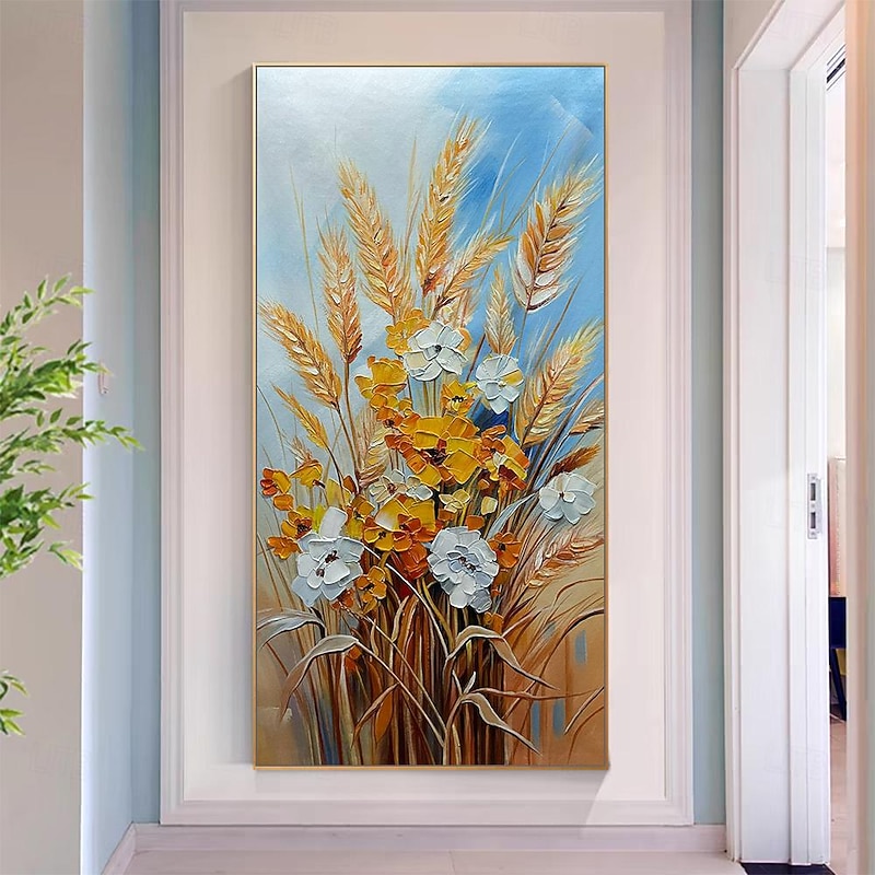 Mintura Handmade Wheat Ears And Flowers Oil Paintings On Canvas Wall Art Decoration Modern Abstract Pictures For Home Decor Rolled Frameless Unstretched Painting2