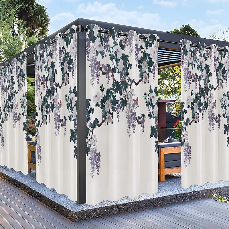 Waterproof Outdoor Curtain Privacy, Sliding Patio Curtain Drapes, Pergola Curtains Grommet Wisteria 3D For Gazebo, Balcony, Porch, Party, 1 Panel2