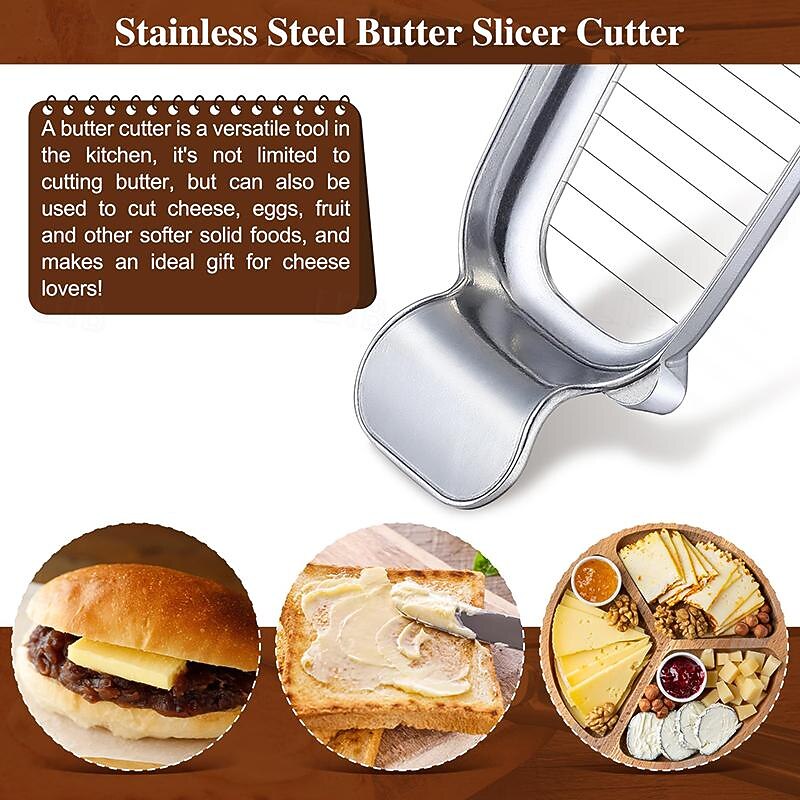 Butter Slicer Aluminum Stainless Steel Butter and Cheese Cutter Slicer with Portable Grip for Butter Cheese Fruit Baking Single Stick Easy to Clean3