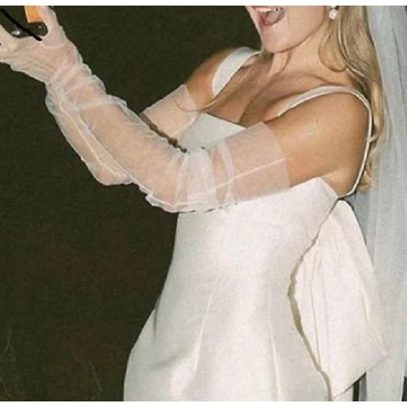 Beach Wedding Reception Little White Dresses Wedding Dresses Sheath Spaghetti Strap Spaghetti Strap Short / Mini Satin Bridal Gowns With Sash / Ribbon Pleats3