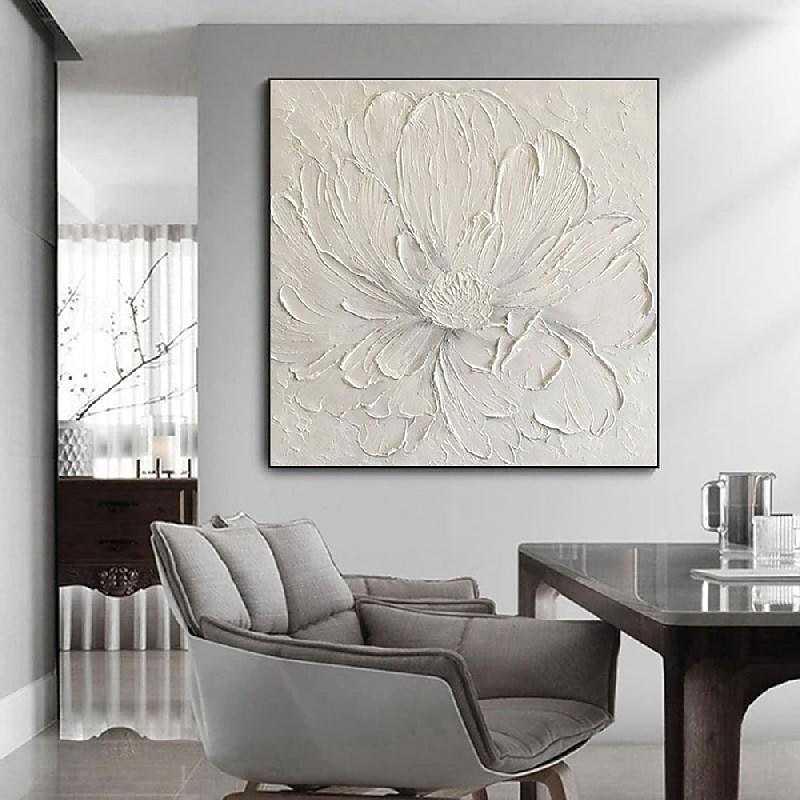 3D Large hand painted White Flower Oil Painting On Canvas handmade Acrylic Painting handmade Heavy Textured Painting Abstract Landscape oil painting Wall Art Floral Wall Decor painting
