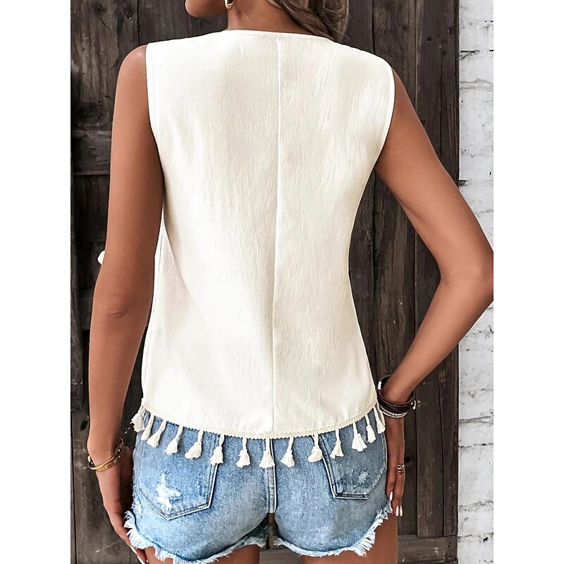 Women's Tank Top Casual Sleeveless V Neck Regular Tops Daily Print Black White Pink off-white Summer2