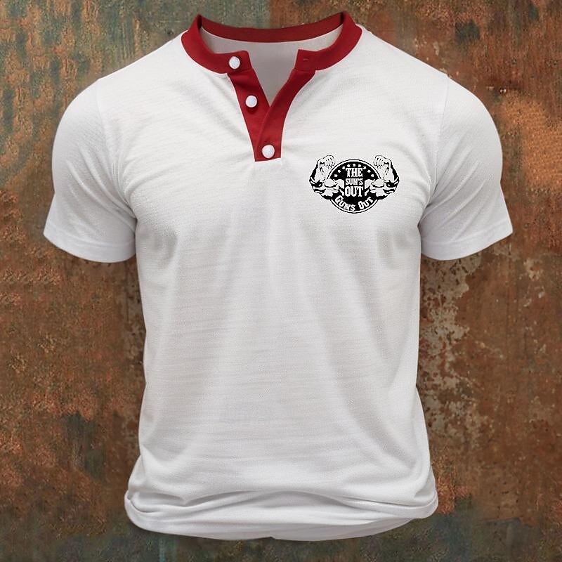 Men's Button T Shirt T Shirt Henley Shirt Tee Short Sleeve Henley Spring & Summer Color Block Muscle Simulation Fashion Designer Basic Patchwork Print Vacation Street Going out Black Red Blue Top Tee2