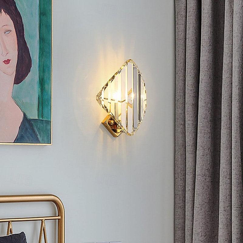 LED Indoor Wall Lights 3-Color Light 17/32cm 1/2/3-Light Fixtures Square Crystal Wall Mount Lamp Postmodern Wall Sconce Lighting E14 Elegant Metal Wall Sconces for Bedroom Bedside Living Room Hallway Entryway 85-265V