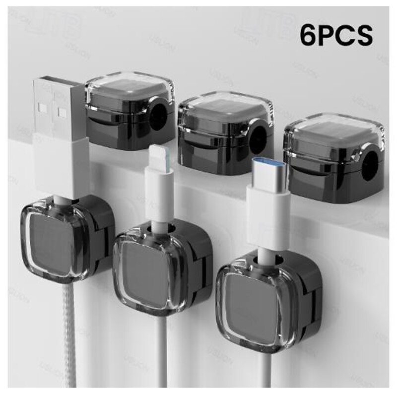 6pcs Magnetic Cable Organizer Clips - Self-Adhesive Cord Management Holder for Desk, No Nails Needed, Cable Clamp and Ties for Wire Storage and Organization4