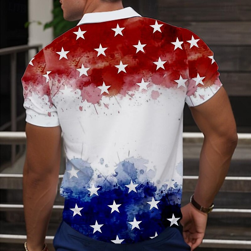 Men's American Flag Veterans Polo Shirts Golf Shirt Short Sleeve Polo Shirts Collared Shirts Streetwear Vacation Wear Party Outfits Buttons 3D Print Spring & Summer White2