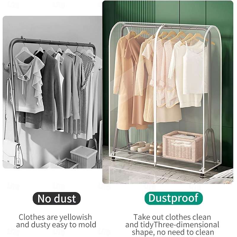 Clear Garment Rack Cover Dustproof Clothes Rack Cover with Zipper Clothes Hanging Rack Cover Clothing Storage Protector Waterproof2