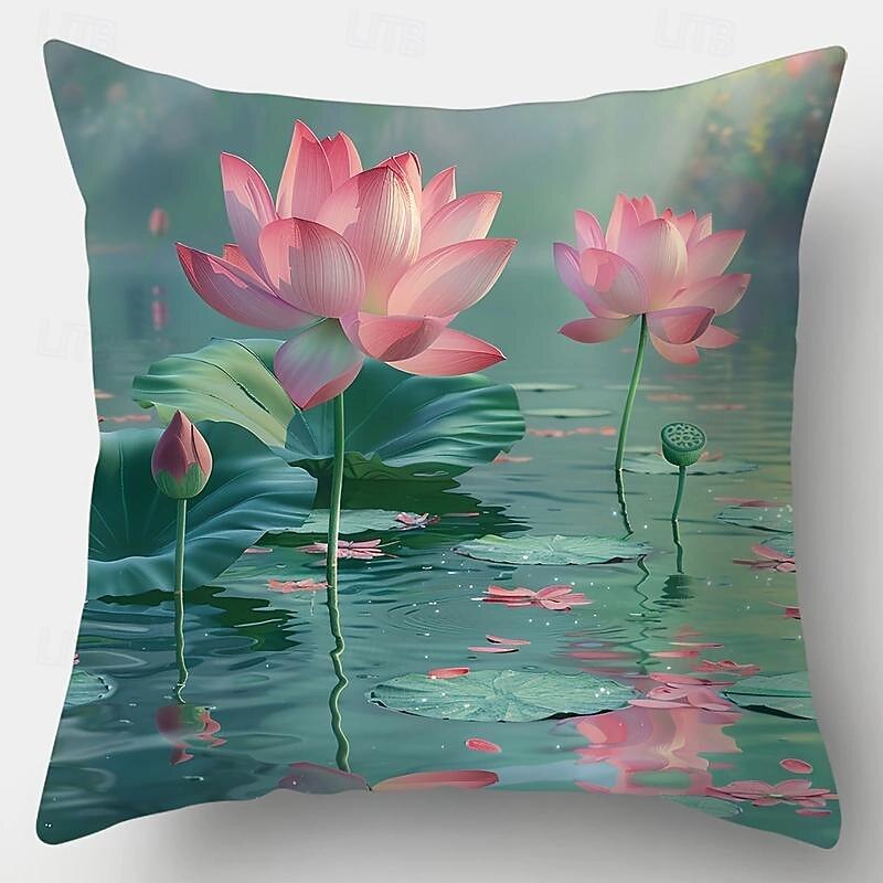 Lotus Pound Decorative Toss Pillows Cover 1PC Soft Square Cushion Case Pillowcase for Bedroom Livingroom Sofa Couch Chair2