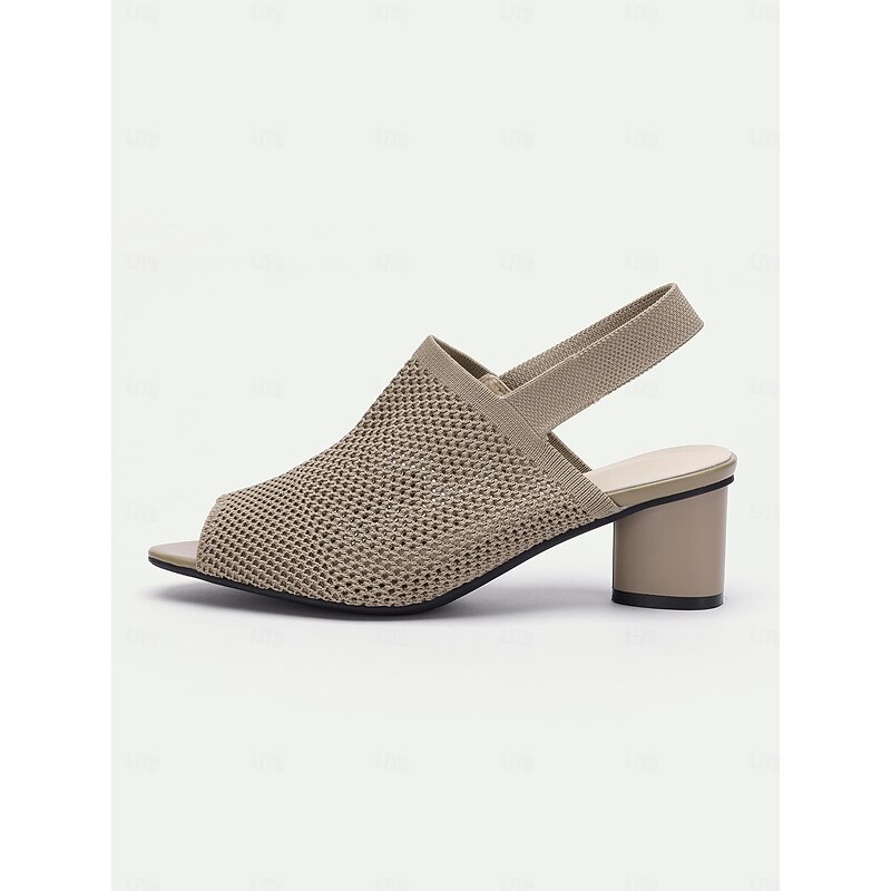 Women's Beige Peep Toe Slingback Heels - Stylish Knitted Block Heel Sandals2