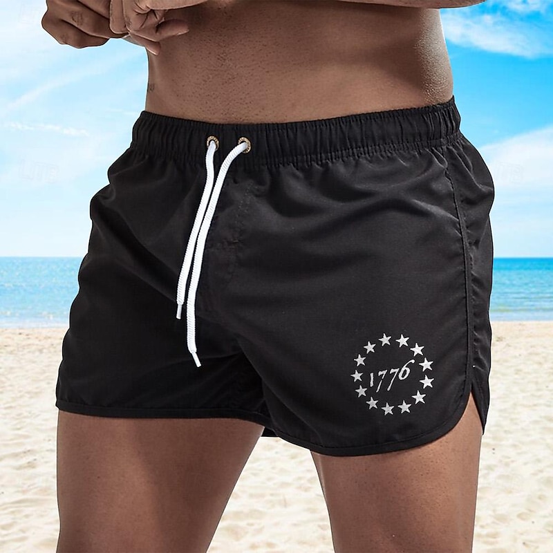 Men's Board Shorts Swim Shorts Swim Trunks Drawstring Elastic Waist Star Comfort Quick Dry Short Holiday Beach Weekend Fashion Casual Black Yellow Micro-elastic2