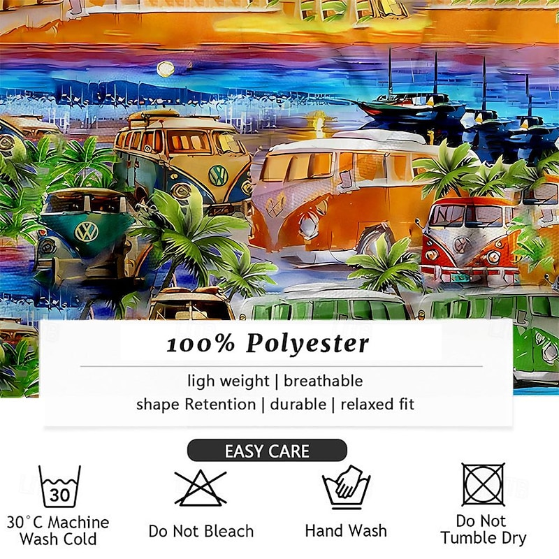 Men's Hippie Bus Shirt Summer Hawaiian Shirt Aloha Shirt Short Sleeve Shirt Turndown Tropical Fashion Hawaiian Casual Hawaiian Holiday Light Yellow Blue-Green Black S M L3