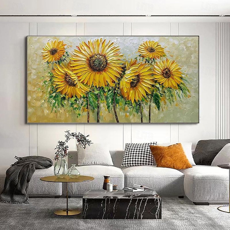 Handmade Oil Painting Canvas Wall Art Decoration Modern Abstract Flowers Knife Sunflower for Living Room Home Decor Rolled Frameless Unstretched Painting4