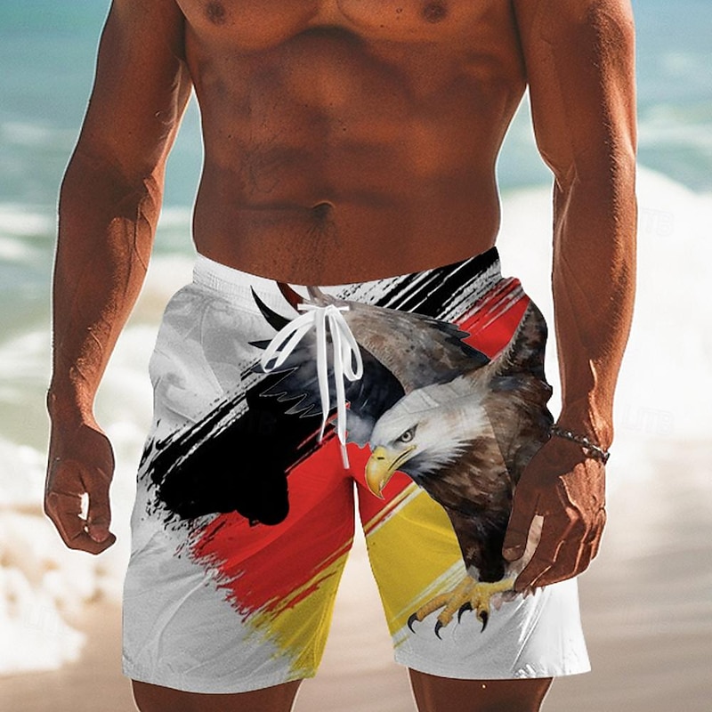 Men's Eagle Germany European pattern Swim Trunks Swim Shorts Board Shorts Mid Waist Fashion Streetwear Designer Casual Daily Holiday Pocket Drawstring Elastic Waist Designer Clothing Apparel