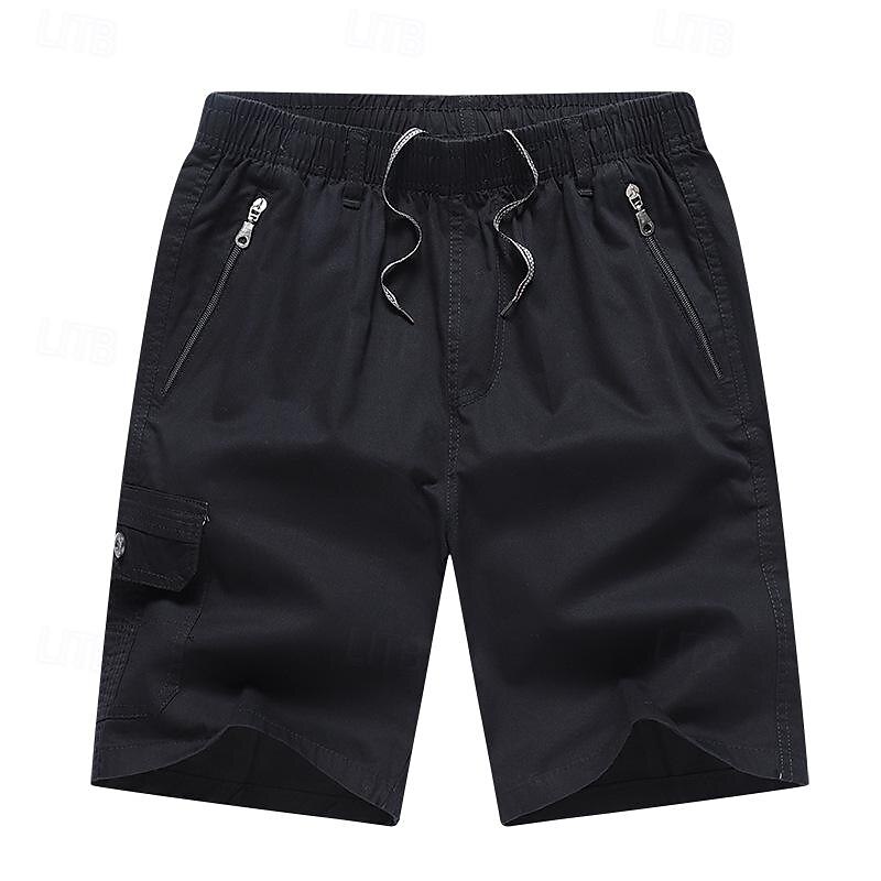 Men's Cargo Shorts Bermuda shorts Work Shorts Elastic Waist Zipper Pocket Plain Comfort Short Casual Daily Going out Stylish Classic Style ArmyGreen Black3