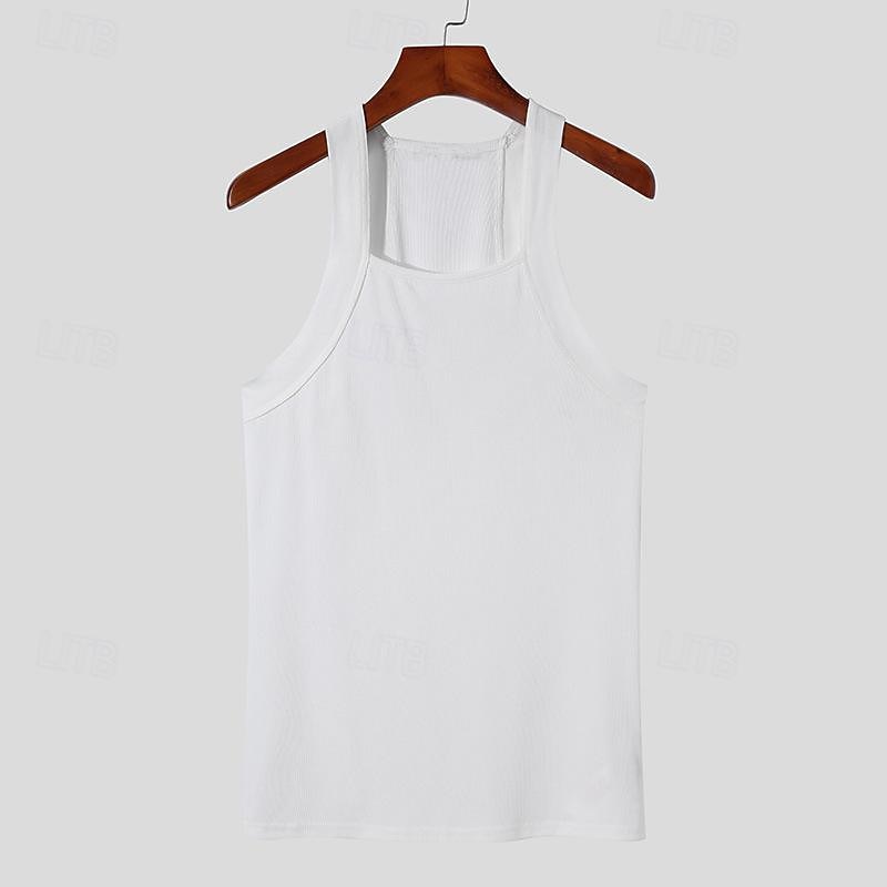 Men's Tank Top Vest Top Undershirt Muscle Shirt Sleeveless Square Summer Plain Fashion Streetwear Bodybuilding Fitness Sports & Outdoor Athleisure Black White Pink Top Tee for Men2