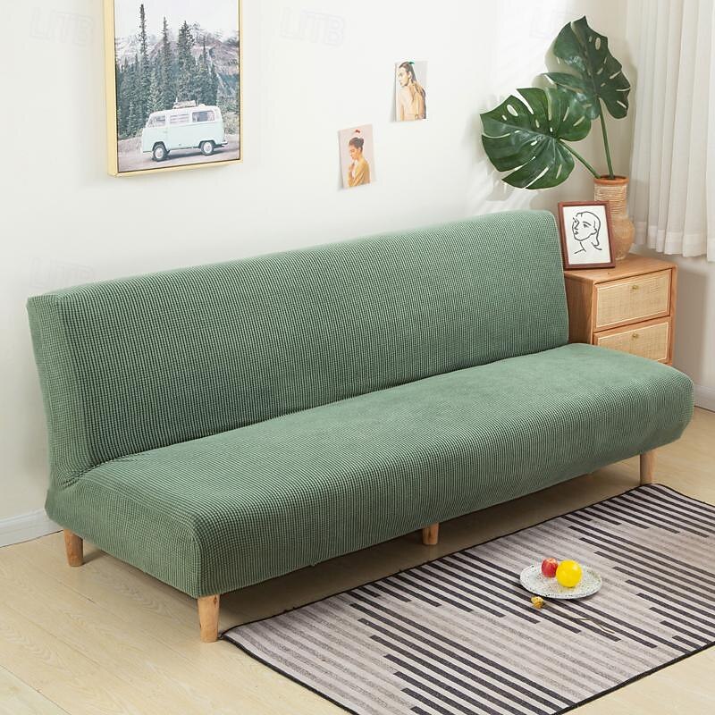 Jacquard Fabric Armless Sofa Bed Cover 3 Different Sizes Corn Velvet Sofa Decor Slipcovers Stretch Protector Elastic Bench Cover