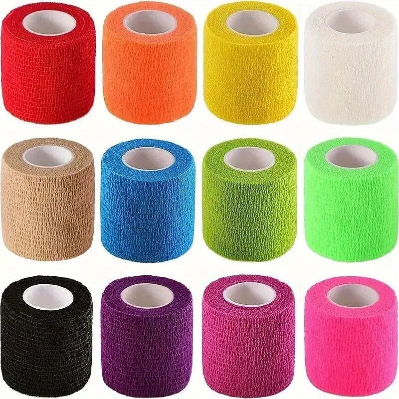 12PCS Elastic Self-Adhesive Bandages - Durable First Aid Wrap for Sports Wrist & Ankle Support - Comfortable Reusable Quick-Apply 12-Color Variety Set