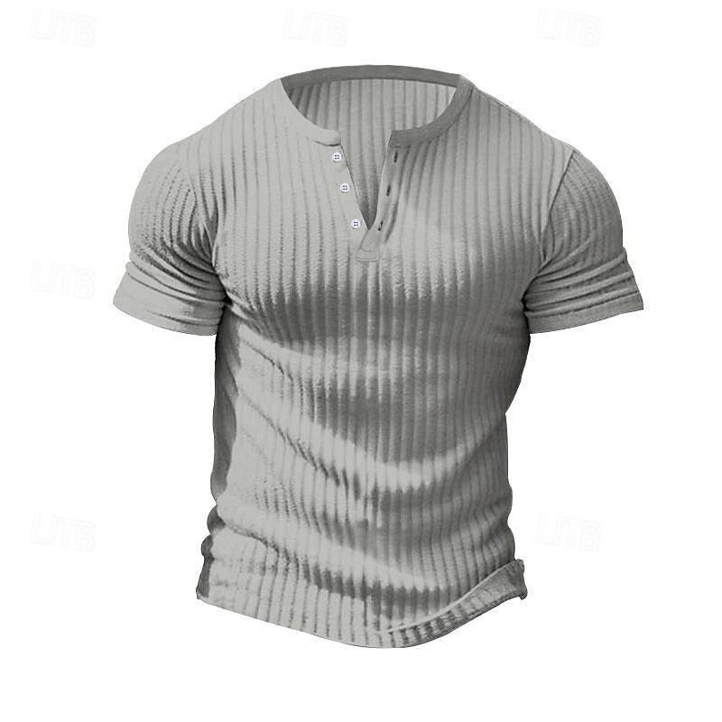 Men's Button T Shirt T Shirt Henley Shirt Tee Short Sleeve Henley Spring & Summer Plain Pit Strip Fashion Designer Basic Vacation Street Going out Wine Black White Top Tee for Men 19