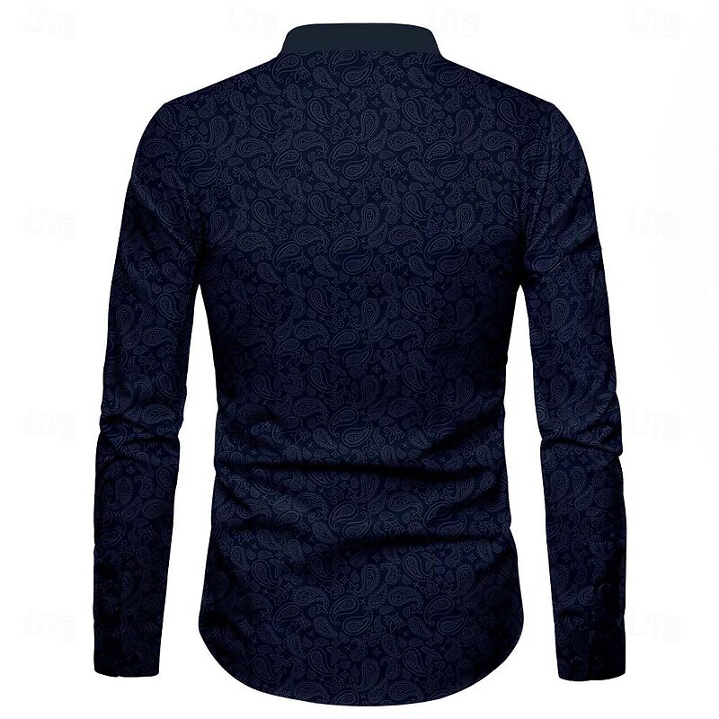 Men's Shirt Dress Shirt Button Up Shirt Formal Holiday Blue Brown Green Rose Red Long Sleeve Grandad Collar Summer Spring &  Fall Clothing Apparel Buttons2