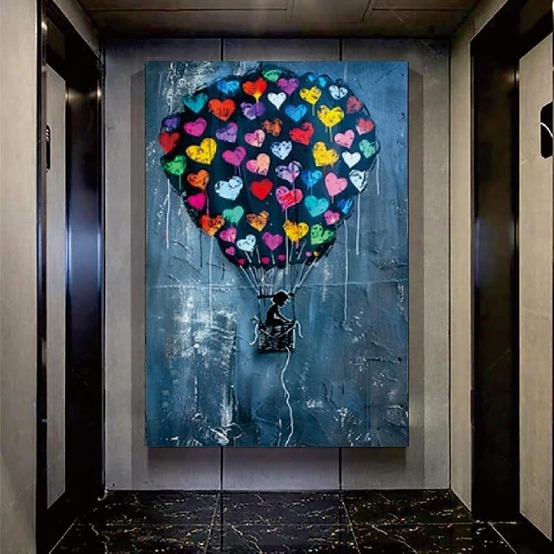 Banksy Balloon oil painting hand painted Canvas Balloon painting Banksy Art oil painting Wall Art Canvas Design air balloon graffiti banksy painting2