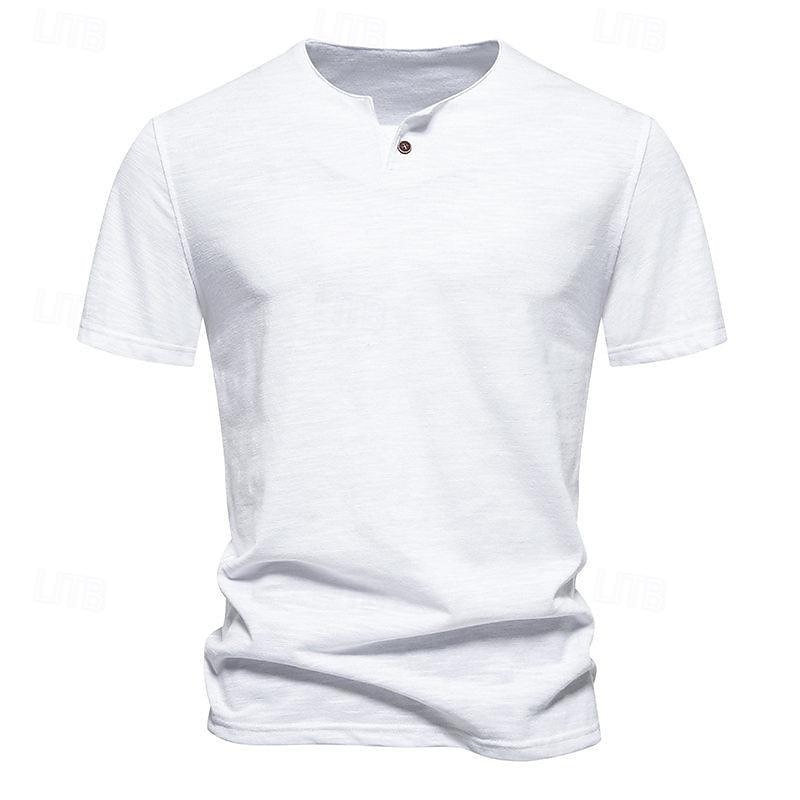 Men's Button T Shirt T Shirt Tee Short Sleeve Shirt Short Sleeve Crew Neck Spring & Summer Plain Fashion Designer Basic Buttons Vacation Street Going out Wine Black White Top Tee for Men2