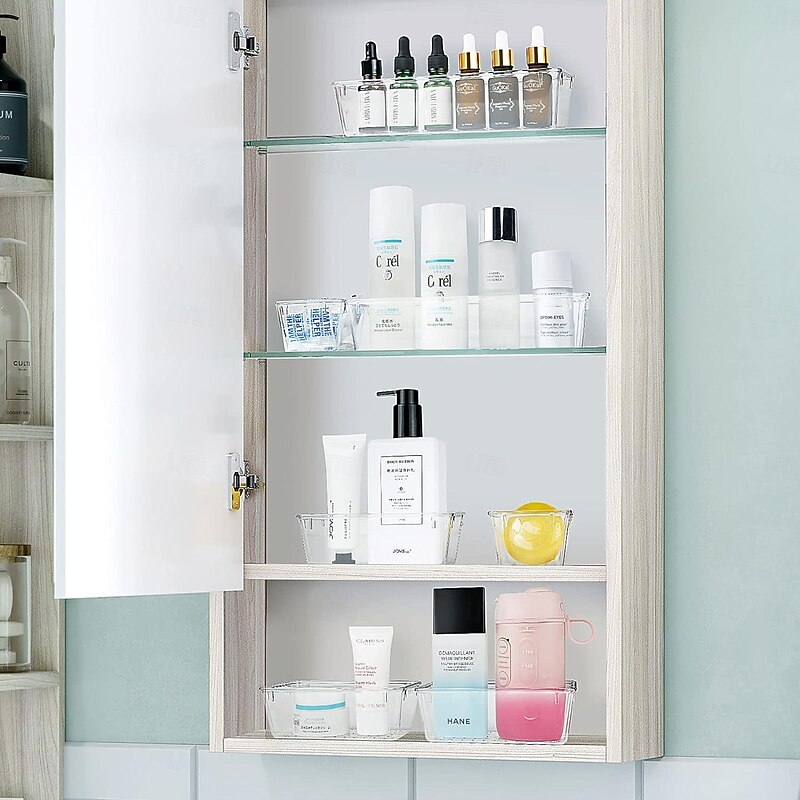 25 PCS Clear Plastic Drawer Organizers Set, 4-Size Versatile Bathroom and Vanity Drawer Organizer Trays, Storage Bins for Makeup, Bedroom, Kitchen Gadgets Utensils and Office3