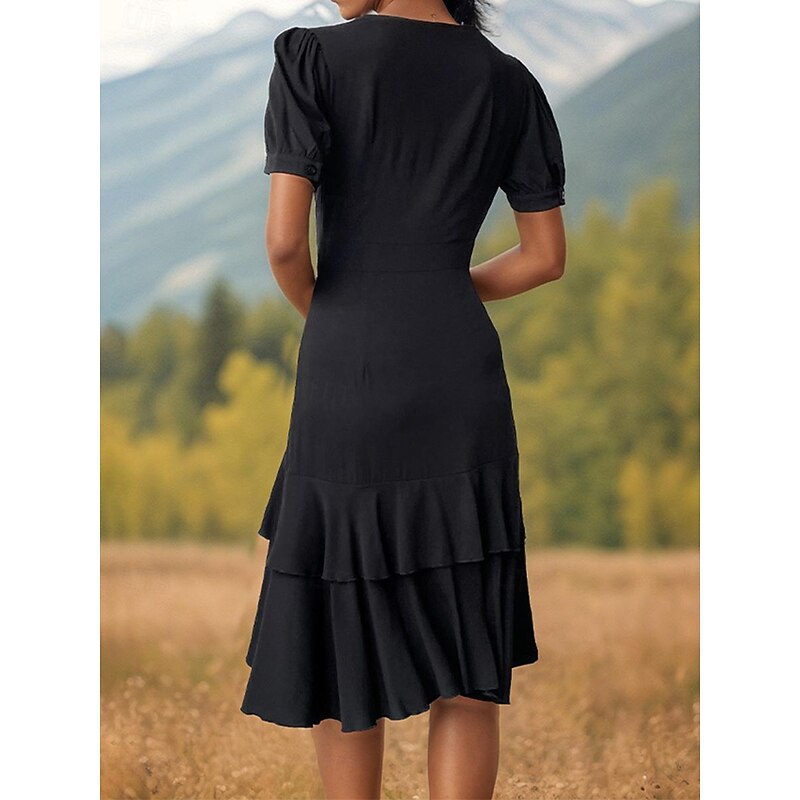 Women's Mini Dress Black Dress Cocktail Dress Formal Dress Formal Work Date Regular Fit Plain Short Sleeve V Neck Black Summer2