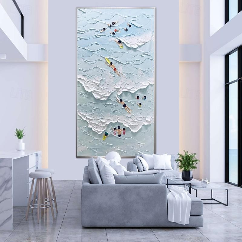 Beachside Sport Joys Ocean Coastal Surfing Art Hand Painted Extra Large Heavy Textured 3D Swimming Art Abstract Painting Home Decor No Frame3