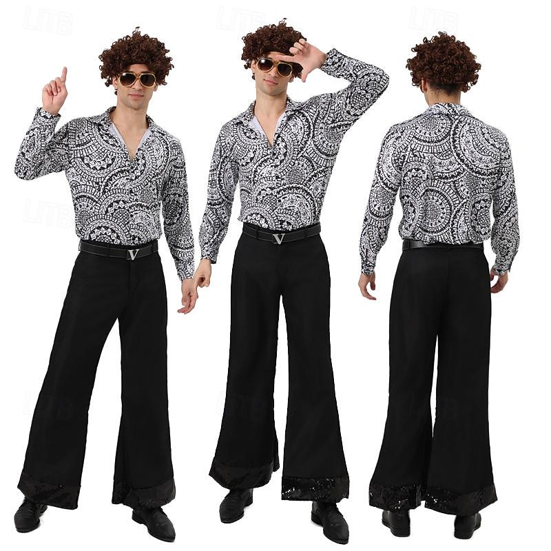 Retro Vintage 1970s Outfits Party Costume Hippie Disco Fancy Dress Men's Halloween Carnival Masquerade Prom Club Pride Parade Adults' Shirt Pants