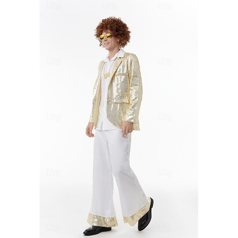 Retro Vintage Hippie 1970s Cosplay Costume Abba Costume Hippie Disco Sequins Fancy Dress Men's Carnival Costume Halloween Carnival Masquerade Party / Evening Pride Parade Pride Month Adults' Coat4