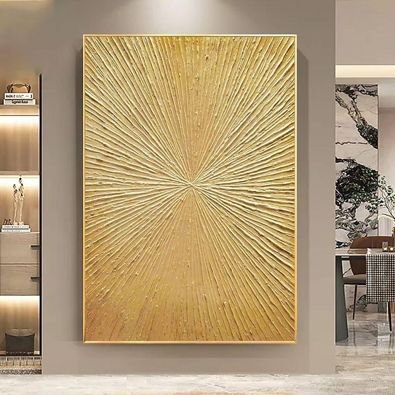 Handmade Oil Painting Canvas Wall Art Decoration Abstract Texture Golden Light Radiant for Home Decor Rolled Frameless Unstretched Painting