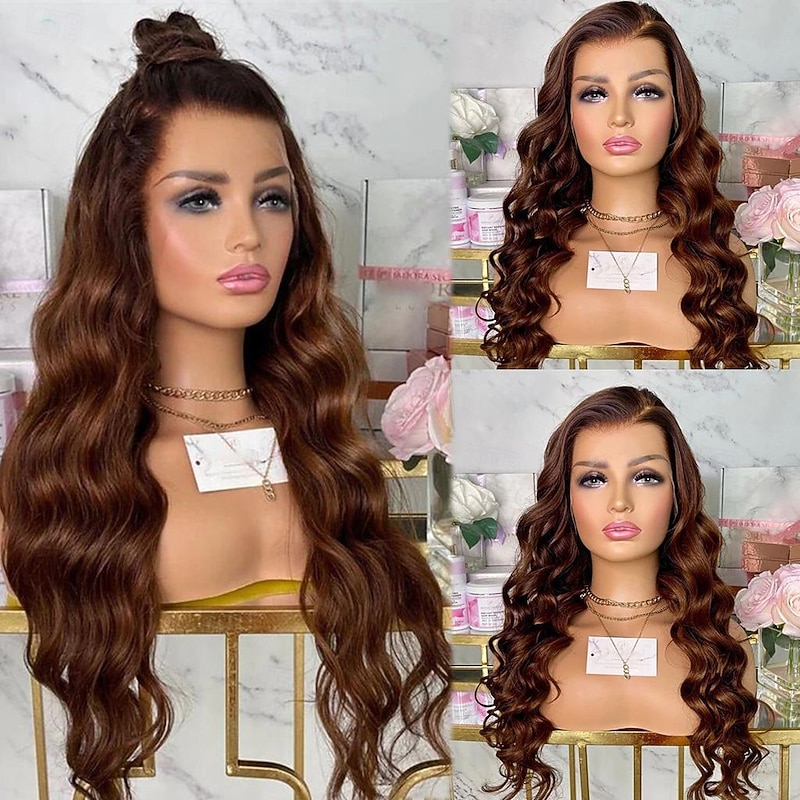 Remy Human Hair 13x4 Lace Front Wig Free Part Brazilian Hair Loose Wave Loose Curl Brown Wig 130% 150% Density 100% Virgin Glueless Pre-Plucked For Women Long Human Hair Lace Wig