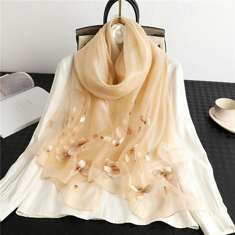 Women's Rectangle Scarf Street Daily Date White Purple Scarf Floral2