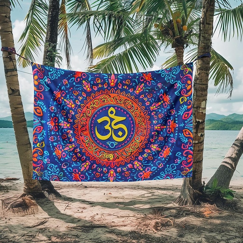 Outdoor Mandala Bohemian Om Hanging Tapestry Wall Art Large Tapestry Mural Decor Photograph Backdrop Blanket Curtain Home Bedroom Living Room Decoration4