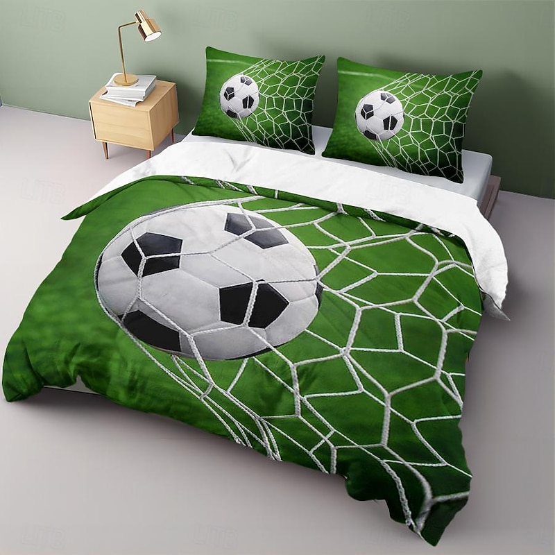 European Cup Football 3D Print 3-piece Duvet Set for Hotel Bedroom Hotel Football Fan Bedding Comfort Set 1 Duvet Cover 2 Pllowcases Queen Size Bed Set