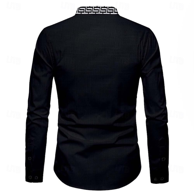 Men's Shirt Button Up Shirt Long Sleeve Casual Formal Holiday Summer Spring &  Fall Standing Collar Buttons Print Black2