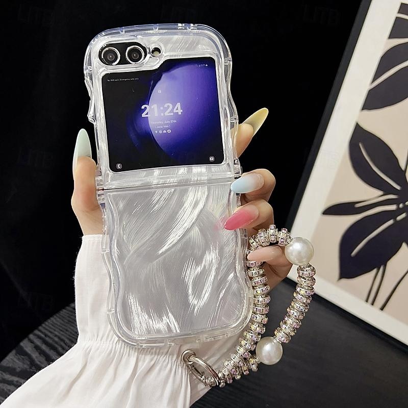 Phone Case For Samsung Galaxy Z Flip 6 Z Flip 5 Z Flip 4 Z Flip 3 Back Cover with Wrist Strap Shockproof TPU4