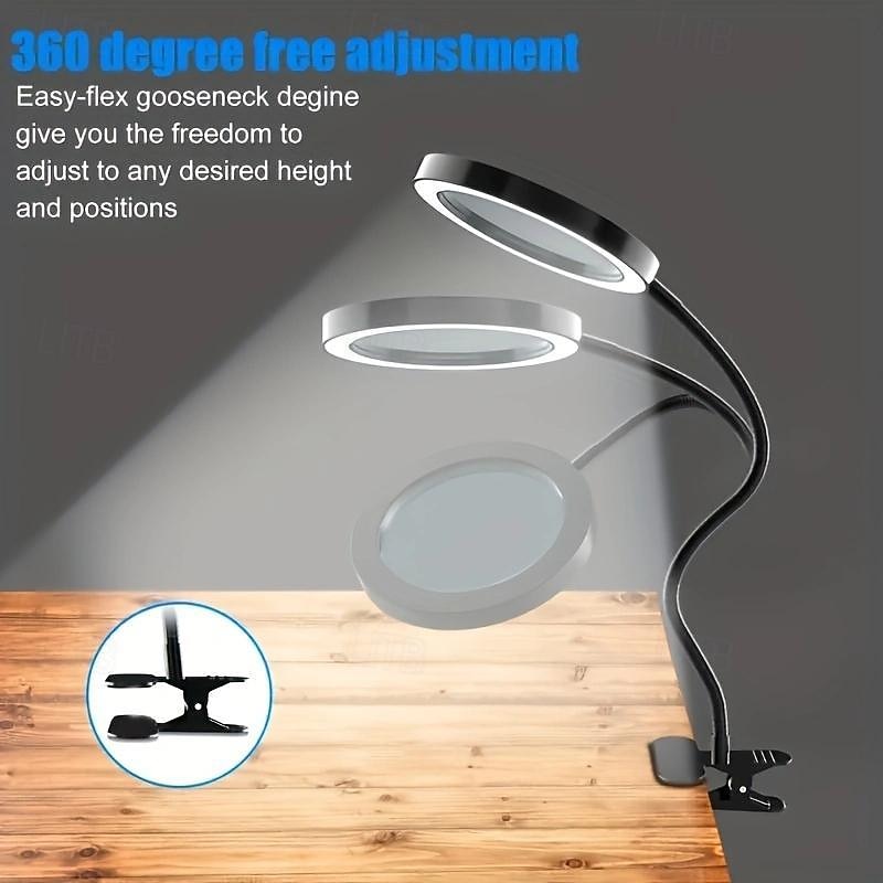 5X LEDMagnifying Desk Lamp with Clamp, USB Powered with Flexible Gooseneck & Clamp 3 Color Modes, 10 Brightness Levels, Hands-Free, Perfect for Diamond Painting, Reading, Crafting, Sewing, Soldering3