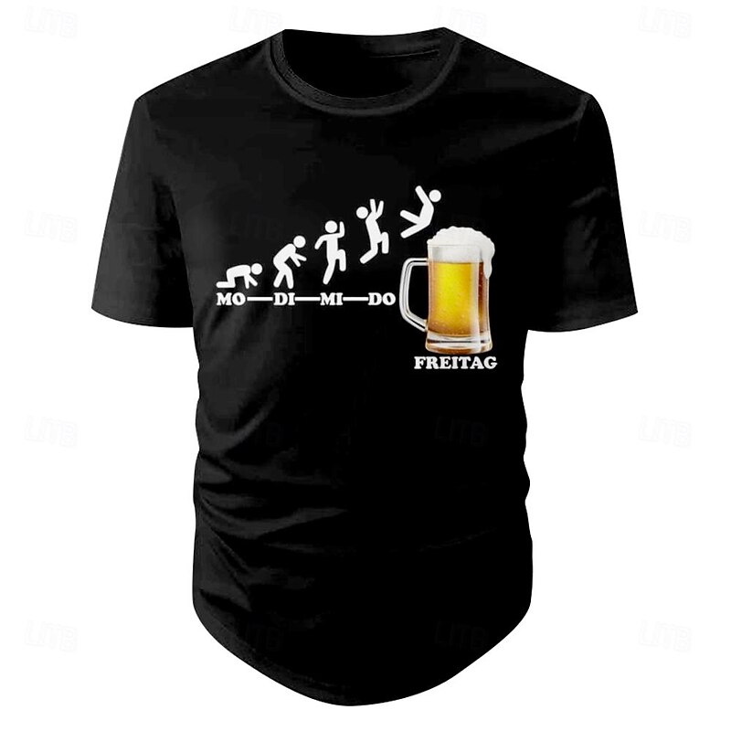 Mens Graphic T-Shirt, Funny Weekday Evolution to Friday Beer Design, Lifestyle Humor Short Sleeve Tee