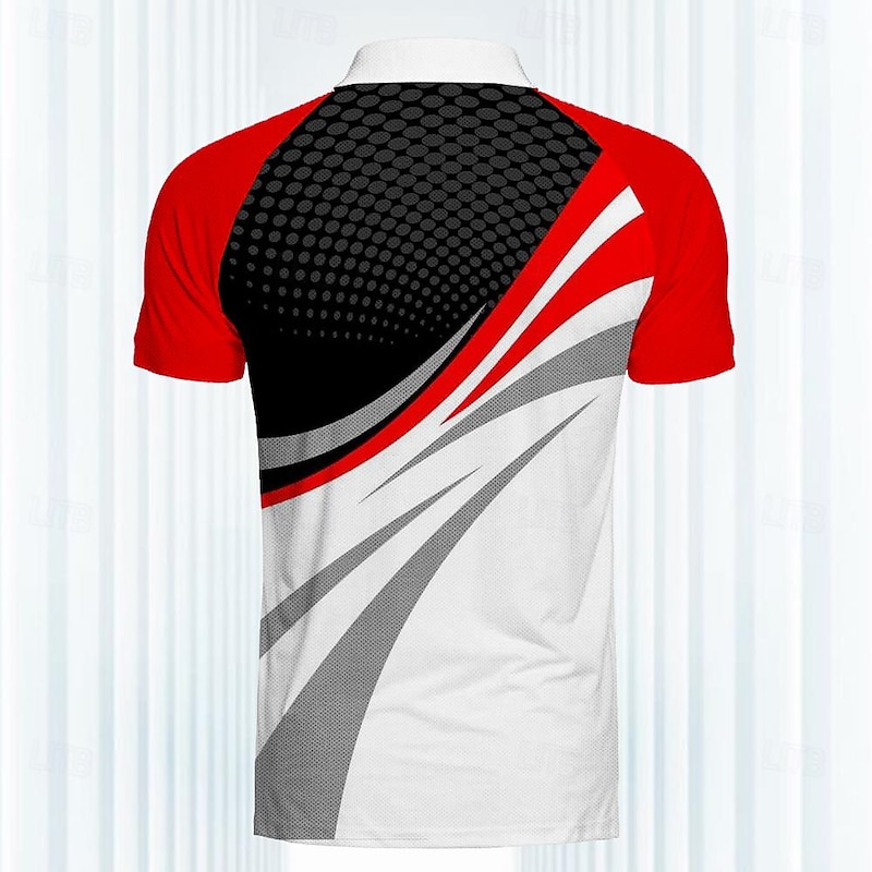 Men's Striped Sports Polo Shirts Golf Shirt Short Sleeve Polo Shirts Collared Shirts Casual Sportswear Vacation Wear 3D Print Buttons Spring & Summer Red3