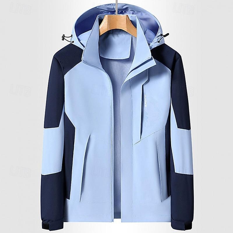 Men's Ski Jacket Outdoor Color Block Waterproof Windproof Hoodie Snow Coat Ski Coat Traveling Black Yellow Blue Khaki3