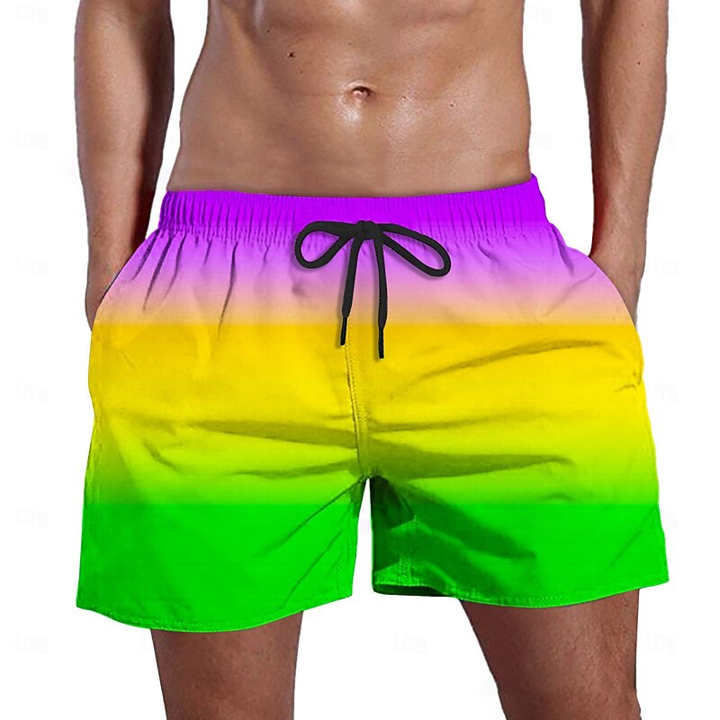 Men's Board Shorts Swim Shorts Swim Trunks Pocket Drawstring Elastic Waist Color Block Gradient Comfort Quick Dry Short Holiday Beach Weekend Fashion Casual Black Yellow Micro-elastic4