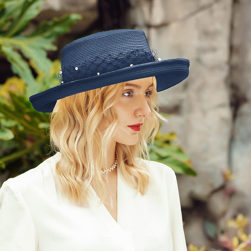 Hats Fiber Bowler / Cloche Hat Bucket Hat Floppy Hat Wedding Beach Elegant Wedding With Faux Pearl Tulle Headpiece Headwear