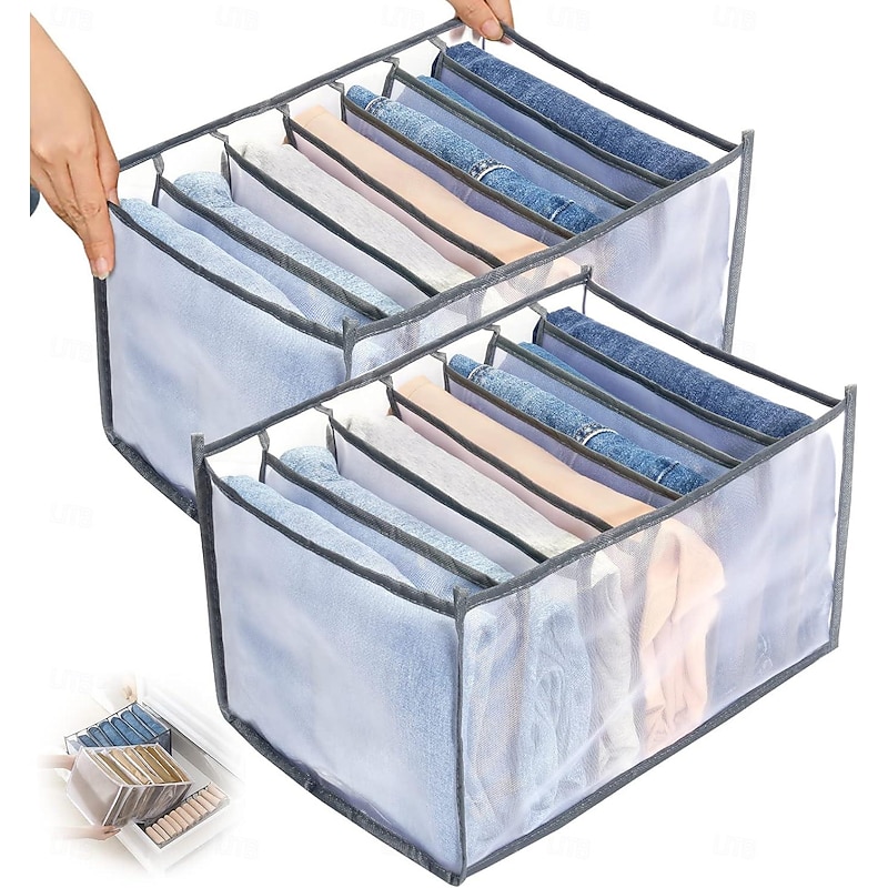 2/4pcs Jeans Compartment Storage Box Closet Clothes Drawer Mesh Separation Box Stacking Pants Drawer Divider Can Washed Home Organizer