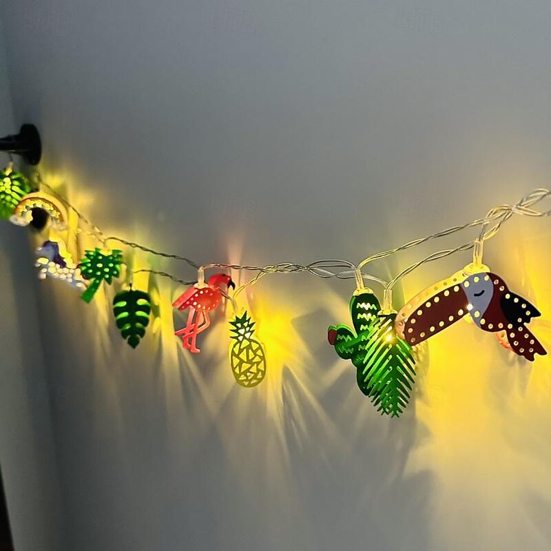 LED String Lights 1.65m 10LEDs 2025 New Summer Theme Party Decor LED Hawaiian String Lights Flamingos Pineapple Turtle Back Leaf Lights String Home Holiday Party Indoor Garden Decoration2