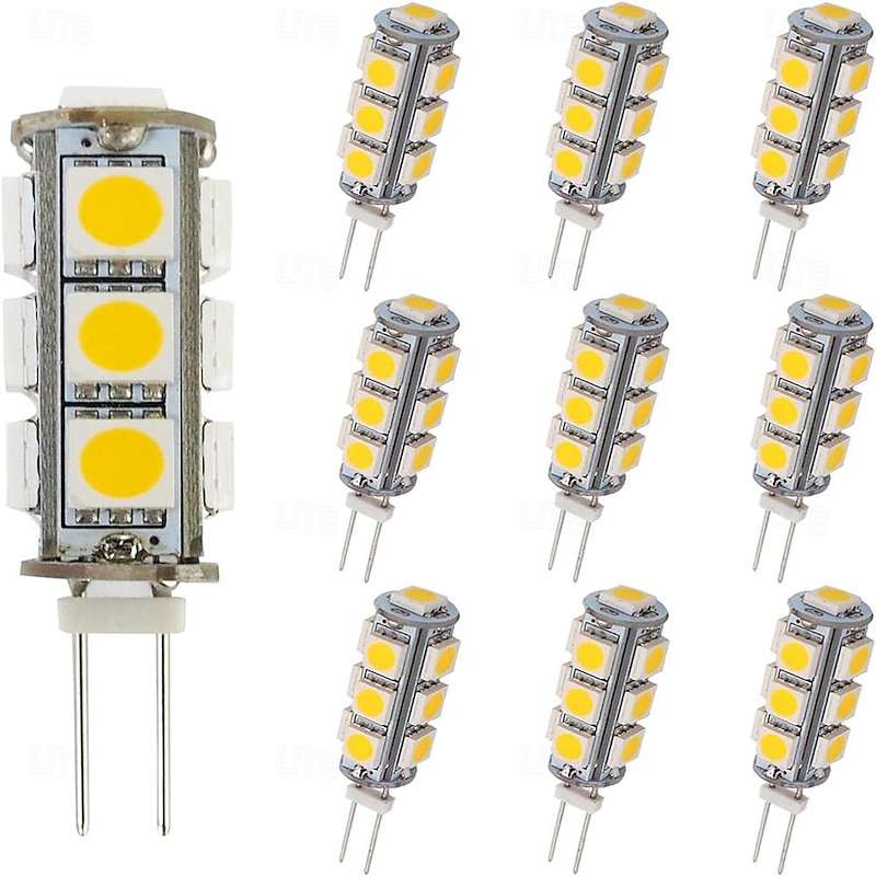 G4 Bi-pin LED Bulbs 13-5050 SMD 2W G4 LED Bulb 12V DC Bi-Pin Base Super Bright Interior Light Bulbs for RV Boat Light Cabinet Lights Landscape Lighting 10Pcs